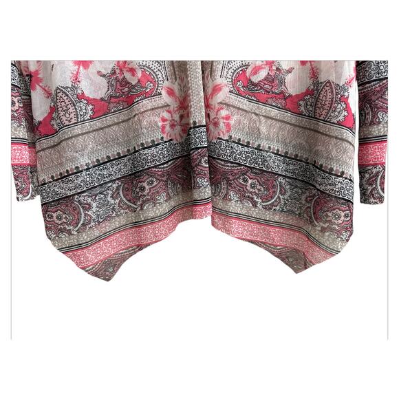 I.N.C. Womens Pink Floral Mesh Cover up Top V-Neck Handkerchief Hem Size Small - Picture 3 of 8